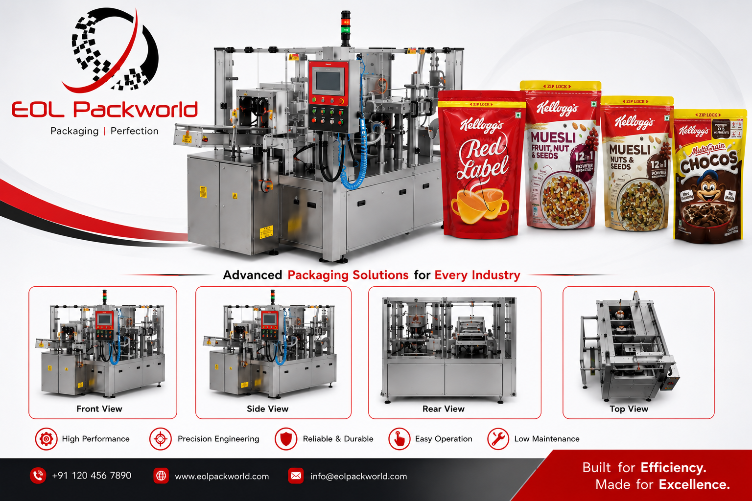 Intermittent rotary standy pouch filling and sealing machine